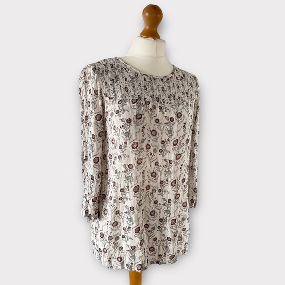 Fat Face Blouse Top UK 10 Ivory Natural Multi Floral Print Button Back Boho - Picture 7 of 12